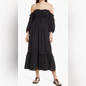 River Island Smocked Off the Shoulder Cotton Maxi Dress